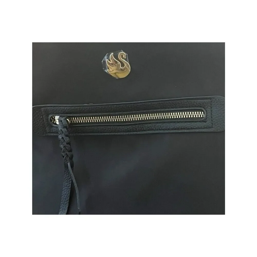 Gloria Vanderbilt Black Nylon Minimalist Gold Swan Mini Backpack Bag Purse NWT
